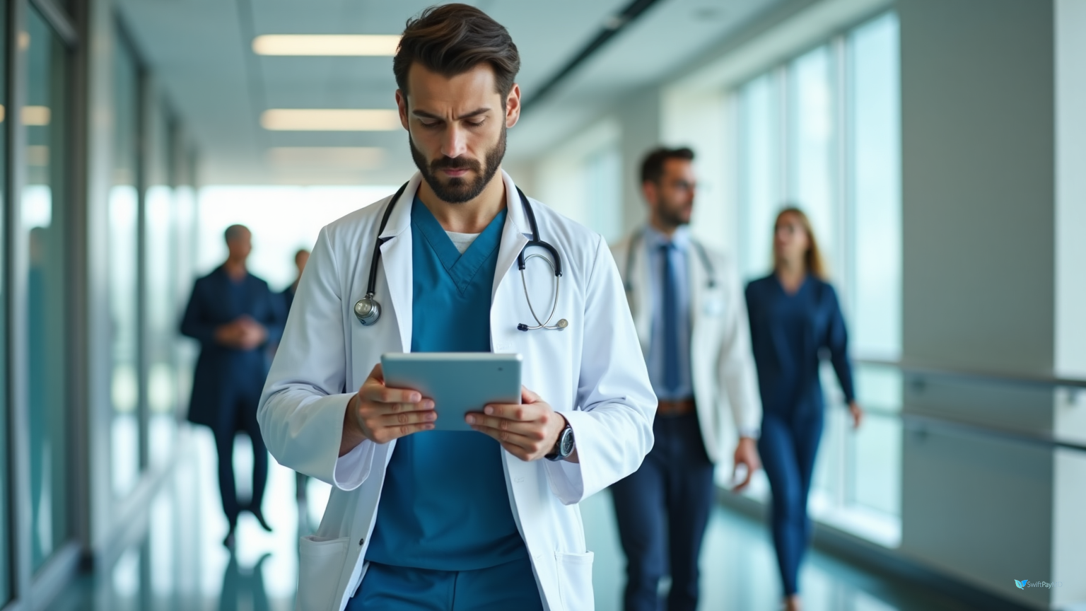 physician using mobile app to manage 30 plus patients during weekend hospital rounds efficiently creating dozens of superbills with organized workflow and real time charge capture
